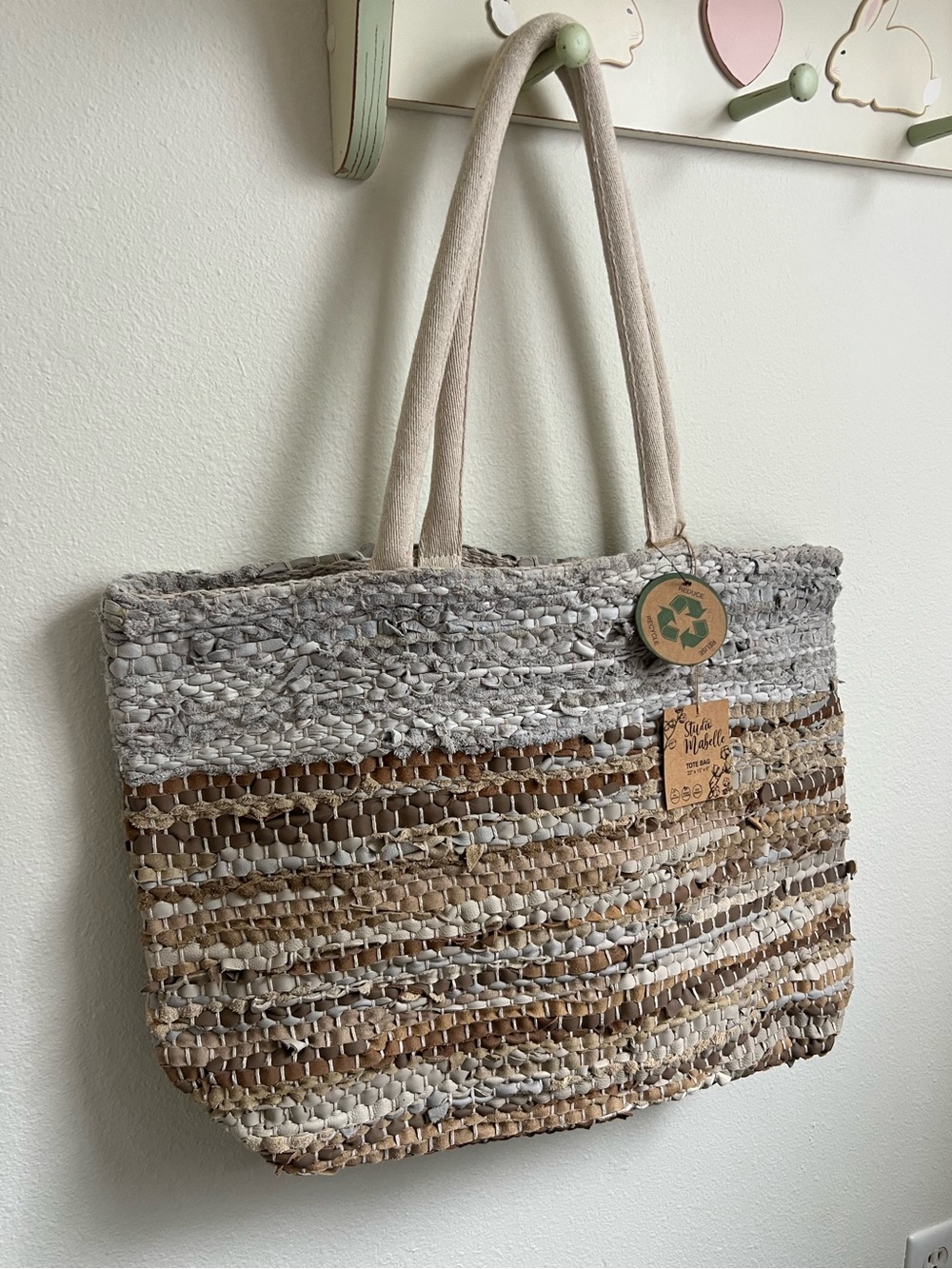 NWT 100% Cotton Neutral Striped Woven Tote Bag